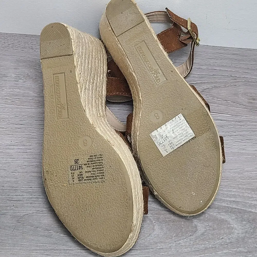 NEW Montego Bay Club Women's Brown Wedge Slingback Espadrille Sandal Size 8